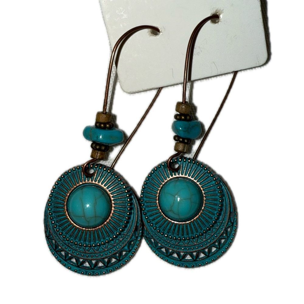 Boho Y2K Earrings in Bronze with Teal/Turquoise Tones